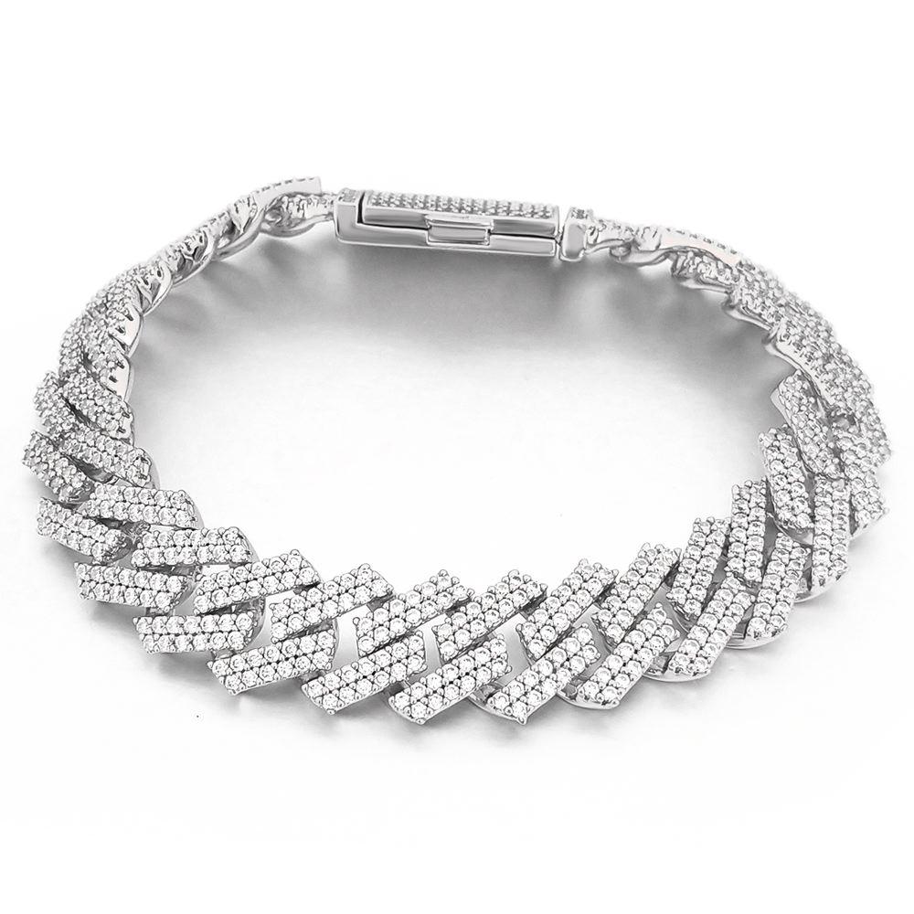Sharp Cuban 14MM Bling Bling Bracelet White Gold 7" HipHopBling