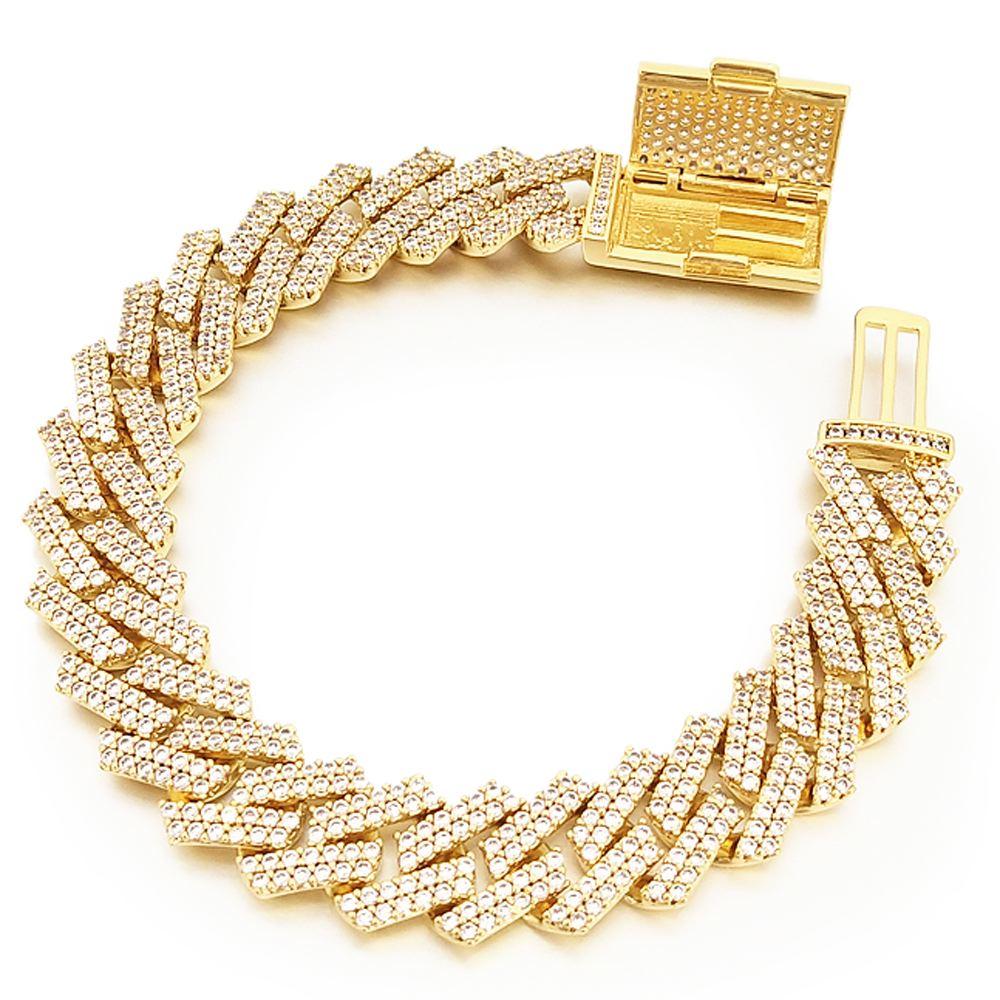 Sharp Cuban 14MM Bling Bling Bracelet Yellow Gold 7" HipHopBling