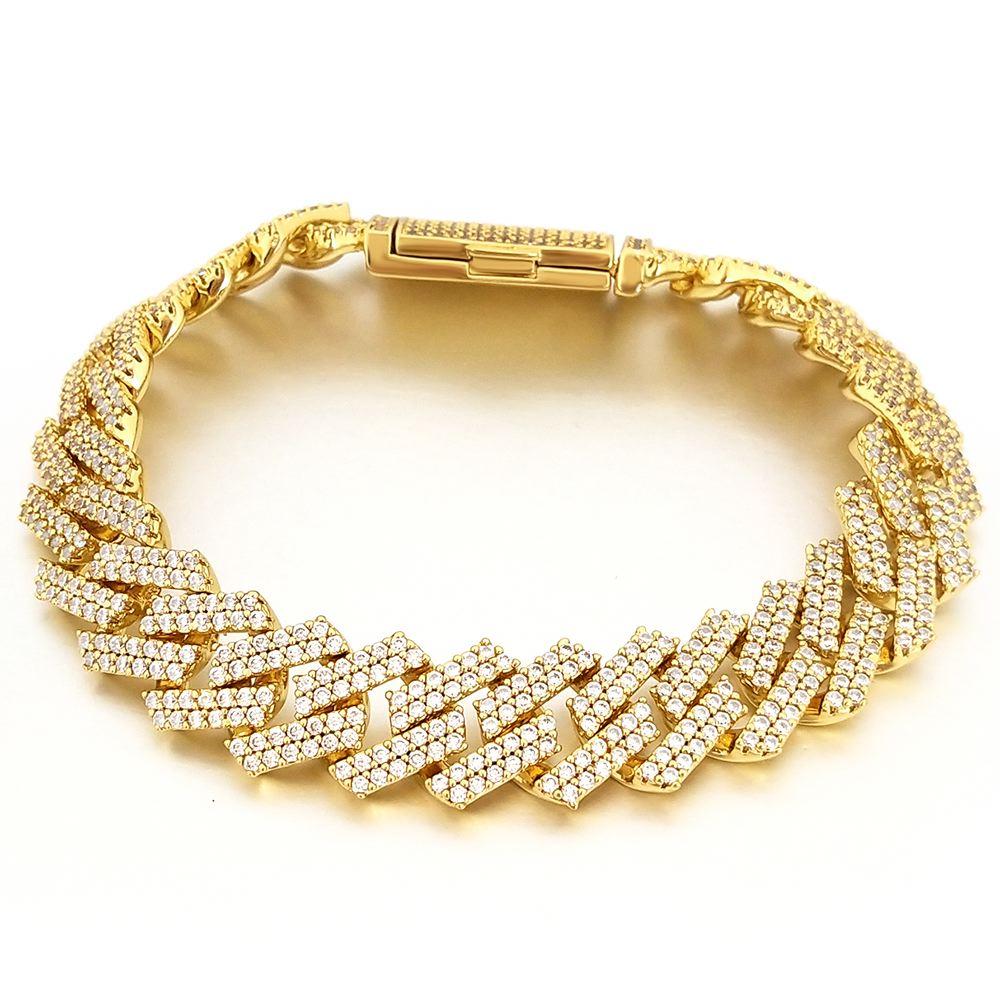 Sharp Cuban 14MM Bling Bling Bracelet Yellow Gold 7" HipHopBling