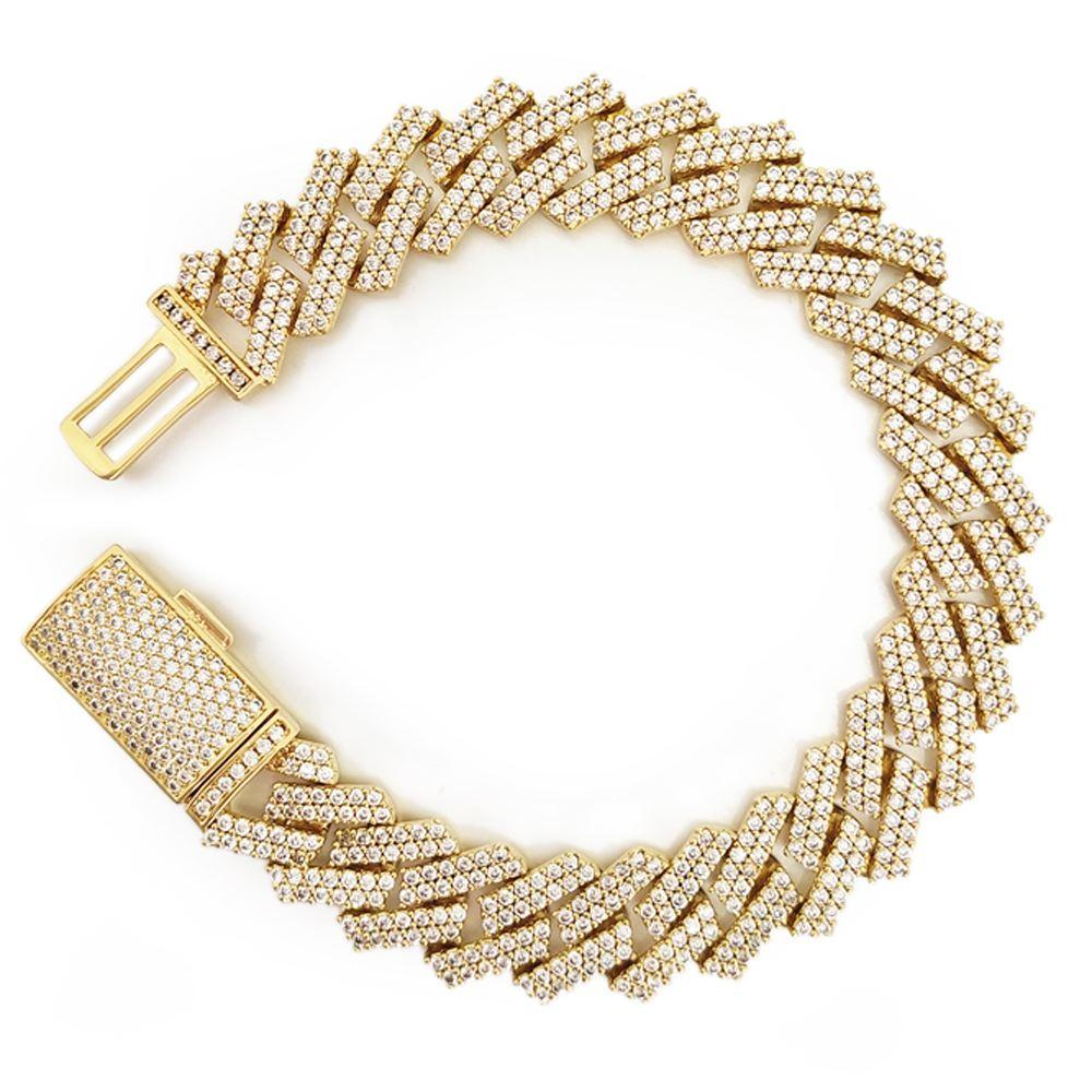 Sharp Cuban 14MM Bling Bling Bracelet Yellow Gold 7" HipHopBling