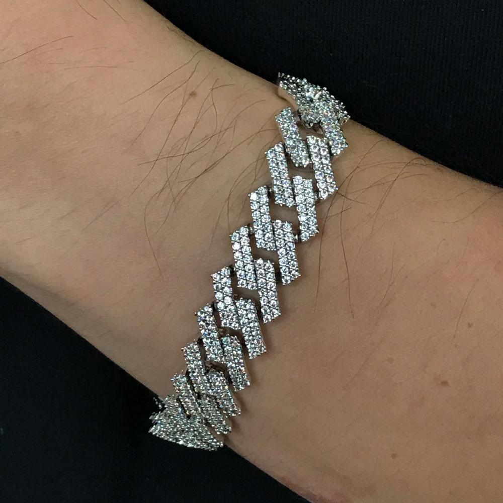 Sharp Cuban 14MM Iced Out Bracelet White Gold 7" HipHopBling