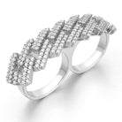 Sharp Cuban Bling Bling 2 Finger Ring White Gold One Size HipHopBling