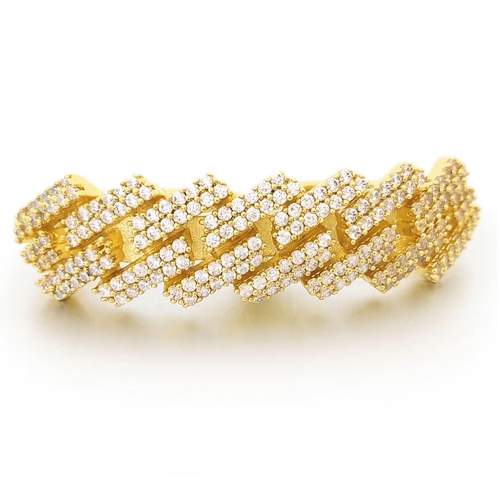 Sharp Cuban Bling Bling 2 Finger Ring Yellow Gold One Size HipHopBling