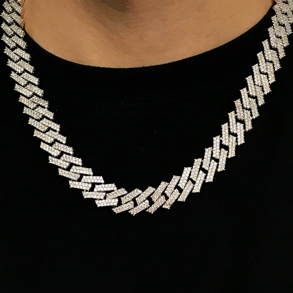 Sharp Cuban Bling Bling Chain 14MM White / Yellow Gold White Gold 18" HipHopBling