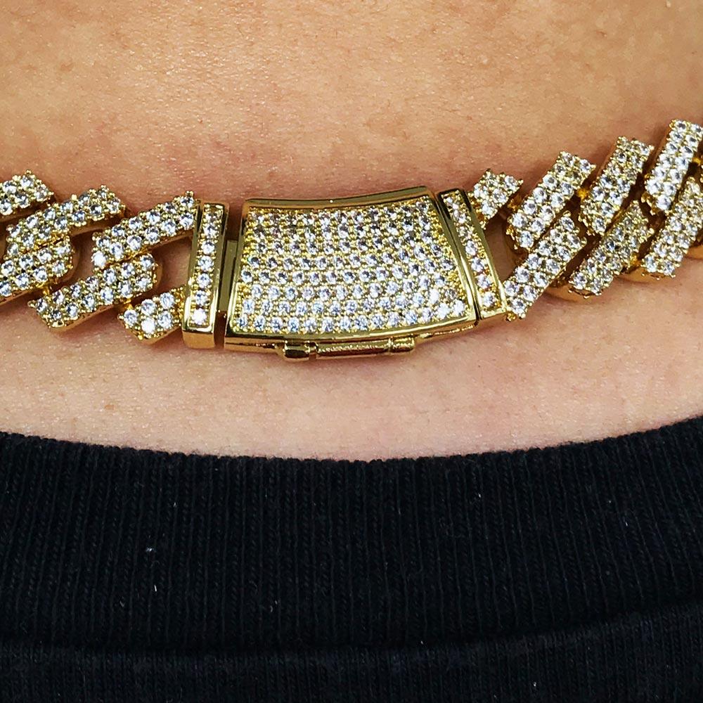 Sharp Cuban Bling Bling Chain 14MM White / Yellow Gold Yellow Gold 18" HipHopBling