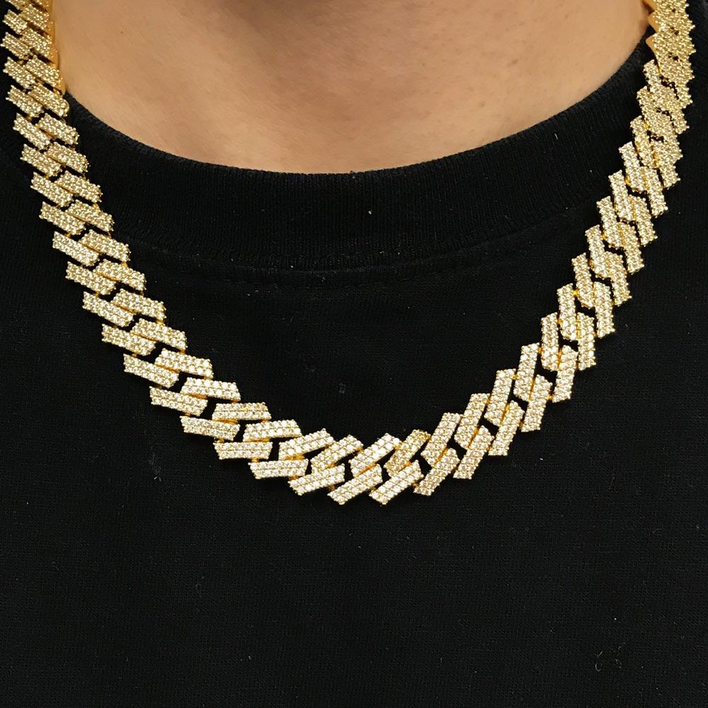 Sharp Cuban Bling Bling Chain 14MM White / Yellow Gold Yellow Gold 30" HipHopBling