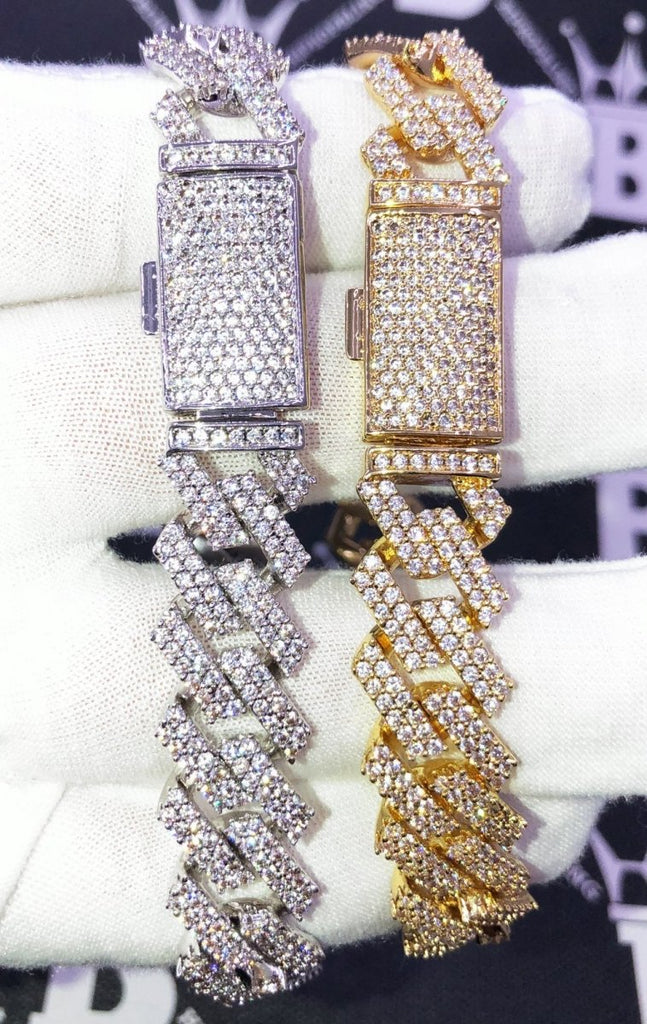Sharp Cuban Link Hip Hop Bling Bling 14MM Bracelet White Gold 7" HipHopBling