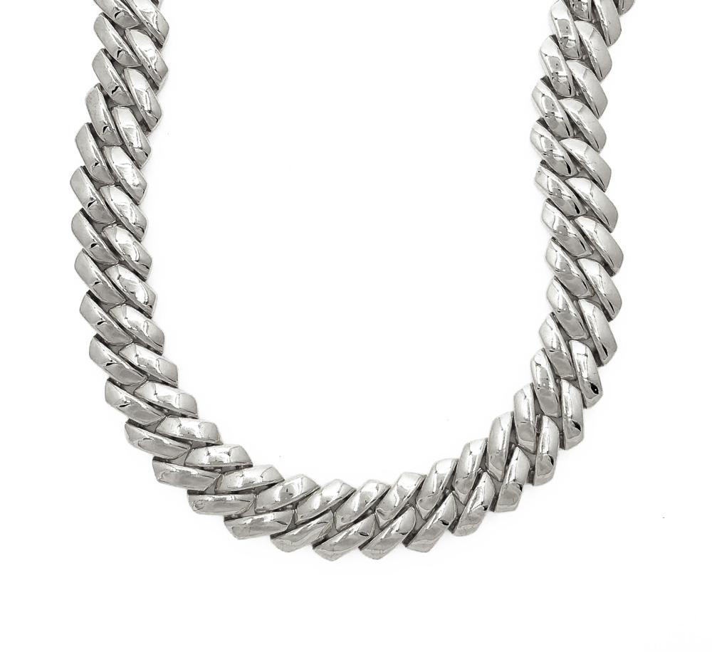 Sharp Cuban Polished Hip Hop Chain White Gold 18" HipHopBling