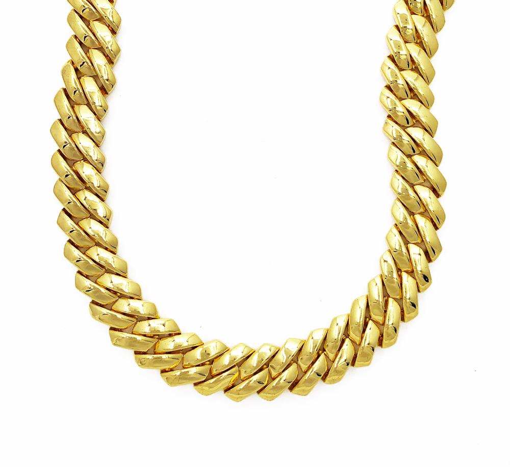 Sharp Cuban Polished Hip Hop Chain Yellow Gold 18" HipHopBling