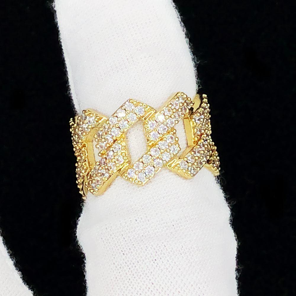 Sharp Gold Cuban Link Eternity Mens VVS Iced Out Ring 7 HipHopBling