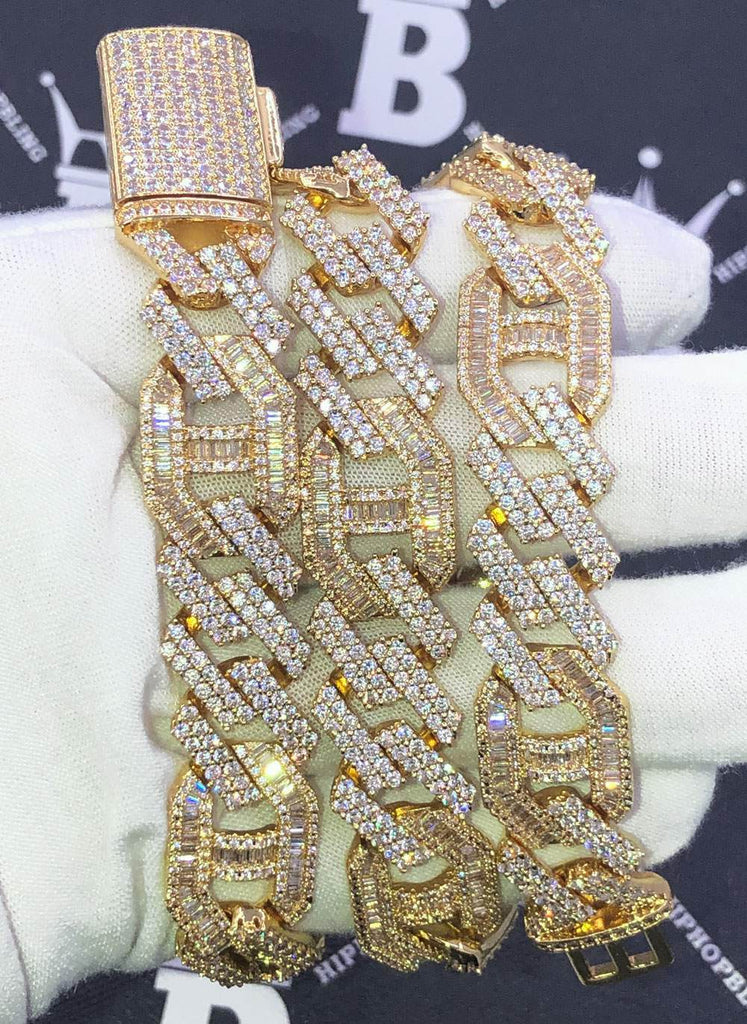 Sharp Mariner Figaro Bling Bling CZ Iced Out Chain Yellow Gold 20" HipHopBling