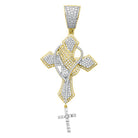 Sharp Prayer Dangling Cross VVS CZ Hip Hop Iced Out Pendant Yellow Gold HipHopBling