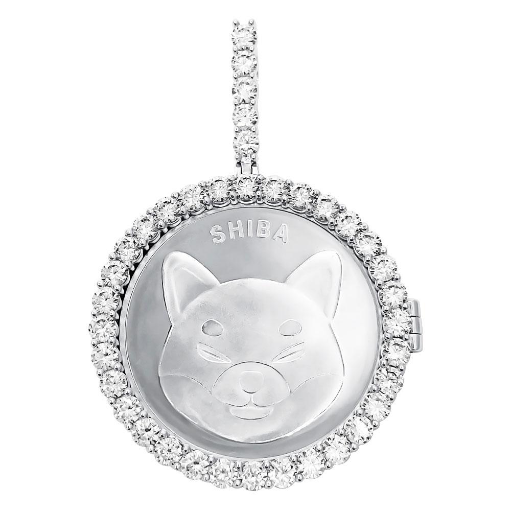 SHIBA Coin Iced Out Frame Pendant Yellow Gold Tennis CZ Frame HipHopBling
