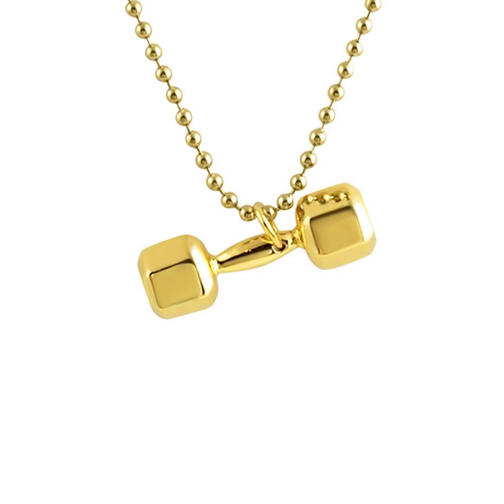 Shiny 3D Gold Plated Dumbbell Pendant Crossfit HipHopBling