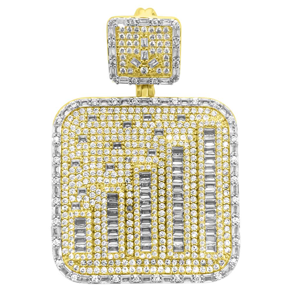 Signal Bars Baguette VVS CZ Hip Hop Iced Out Pendant Yellow Gold HipHopBling