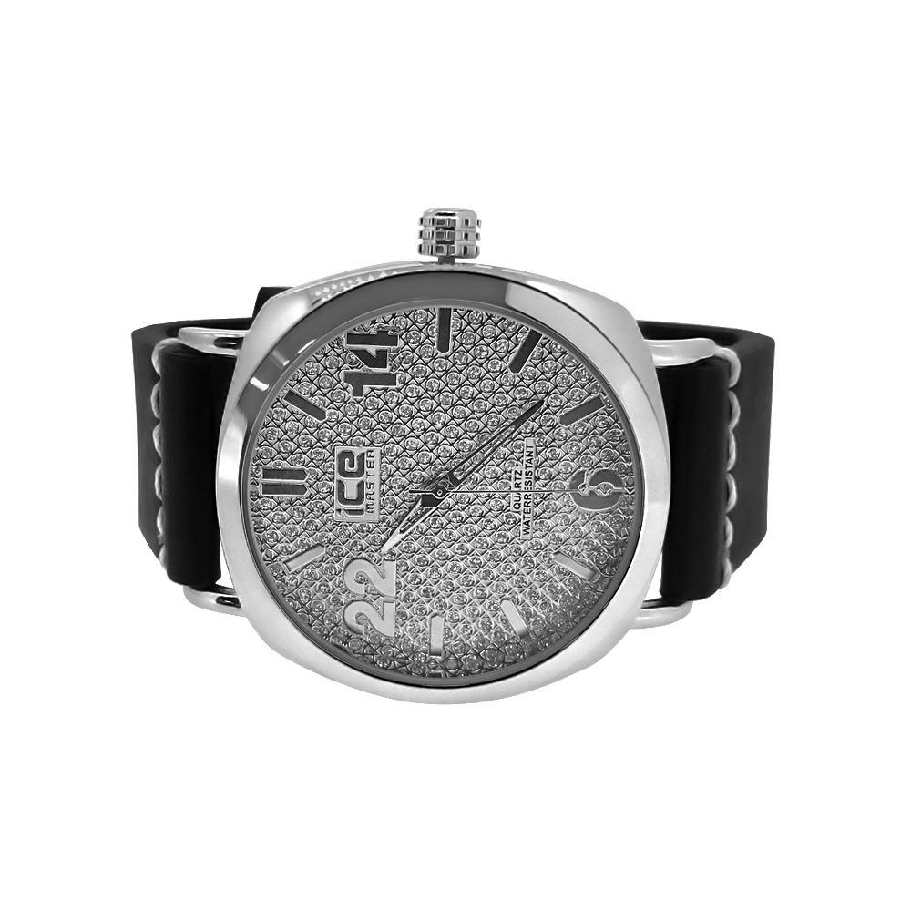 Silver Clean Style Watch with Thick Leather Band HipHopBling