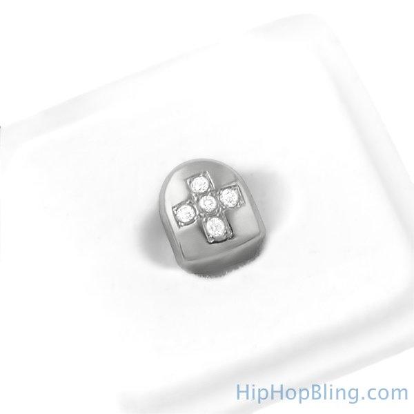 Silver Cross Tooth Cap Grillz HipHopBling