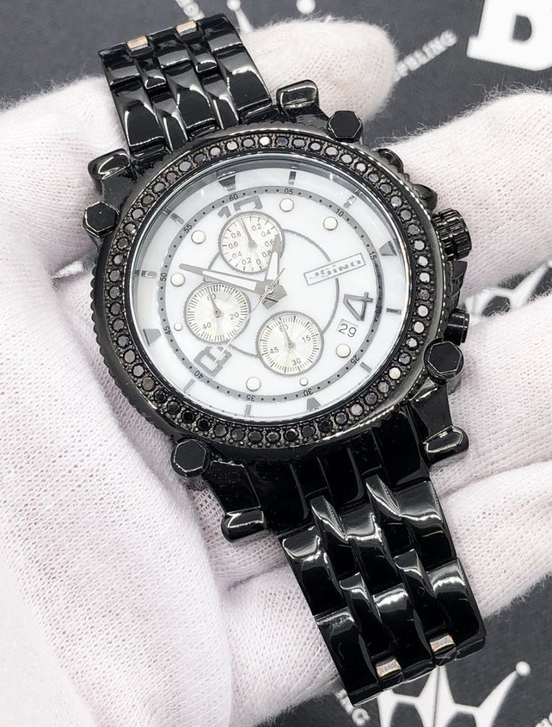 Silver Dial Classic 2.25 Carat Black Diamond Hip Hop Watch JoJino HipHopBling