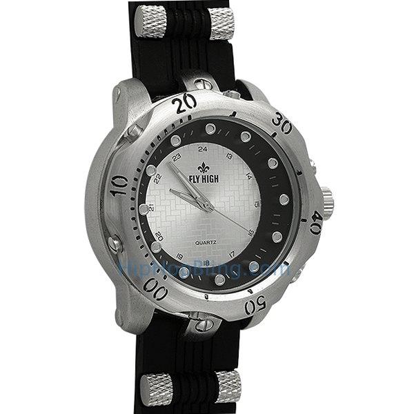 Silver Fashion Rubber Mens Watch Black Band HipHopBling