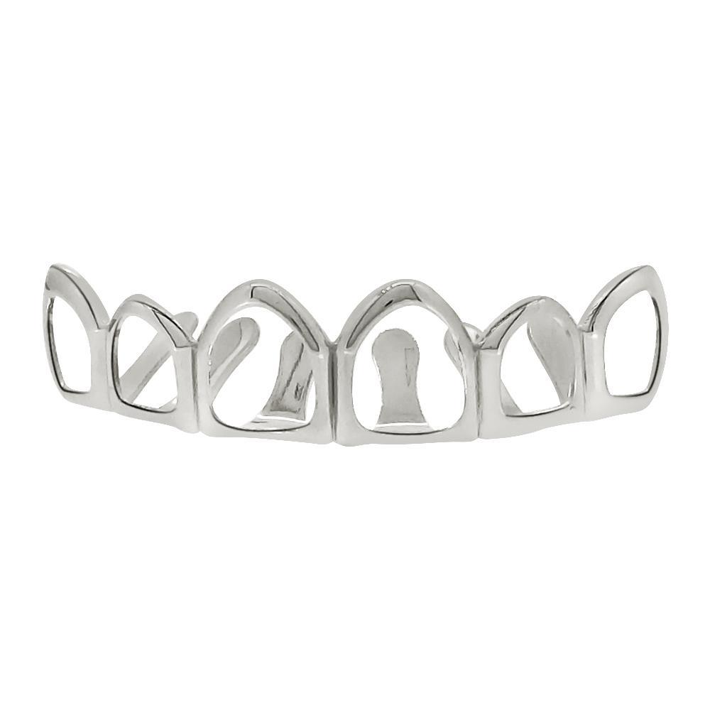 Silver Grillz 6 Outline Teeth Top HipHopBling