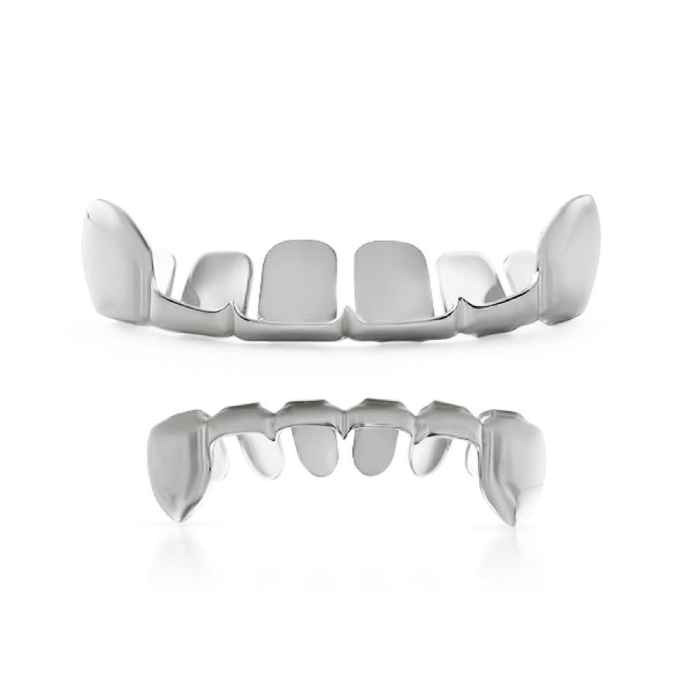 Silver Grillz Half Open Top & Bottom Teeth Set HipHopBling
