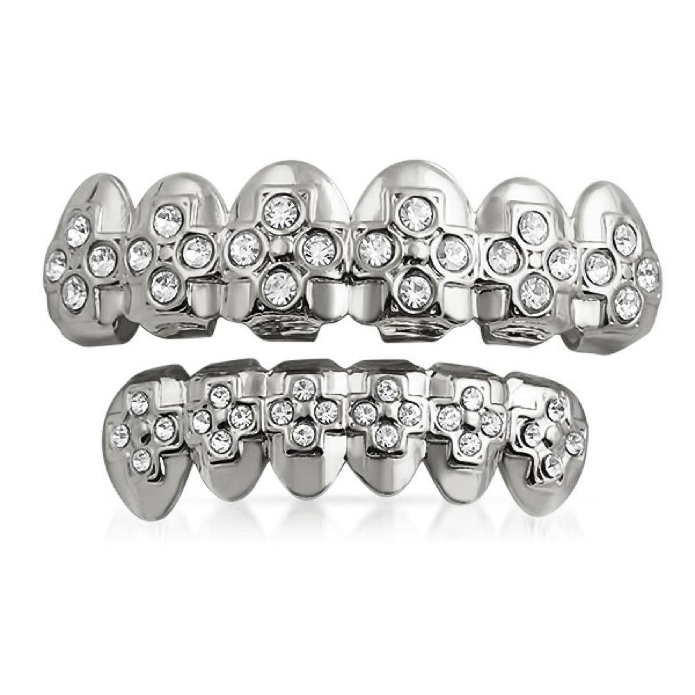 Silver Grillz Ice Cross Teeth Set HipHopBling