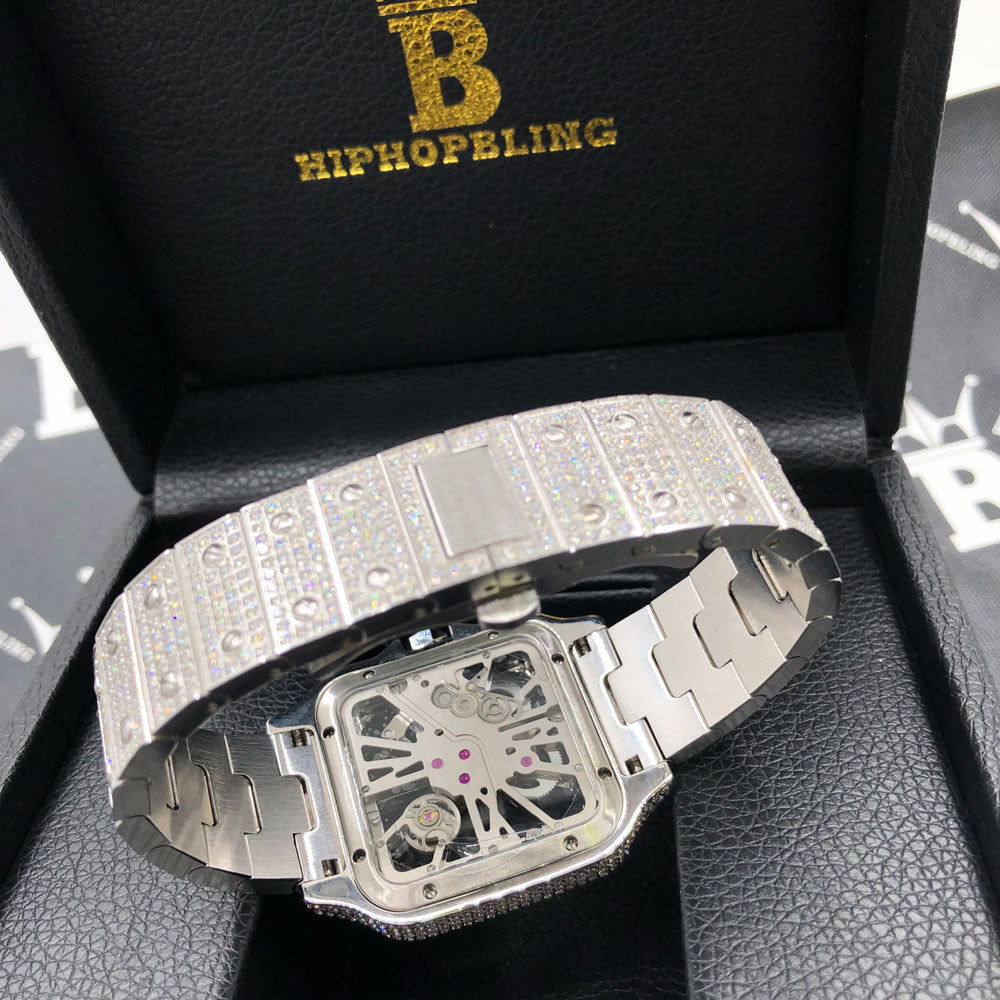 Skeleton Iced Out Baller Square CZ Bust Down Watch HipHopBling