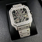 Skeleton Iced Out Baller Square CZ Bust Down Watch White Gold HipHopBling