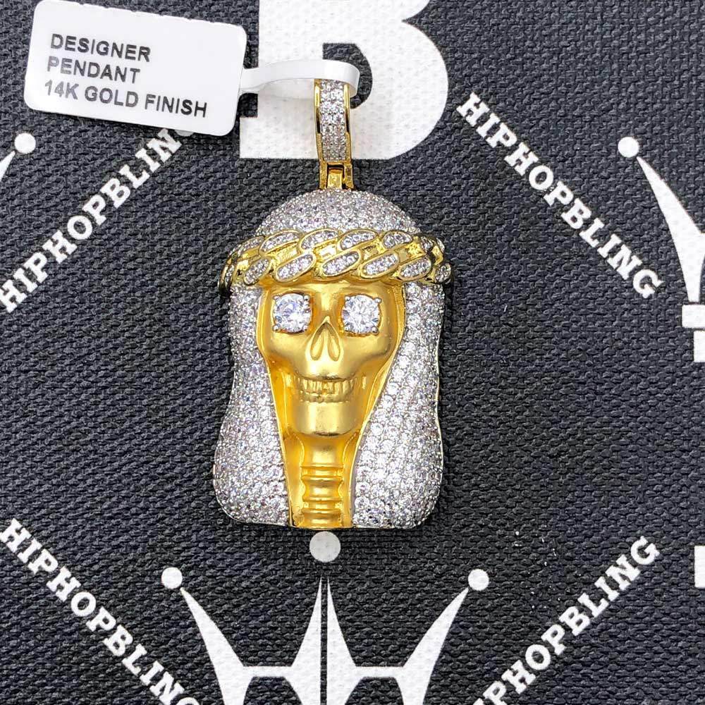Skeleton Jesus Piece CZ Hip Hop Bling Bling Pendant Yellow Gold HipHopBling