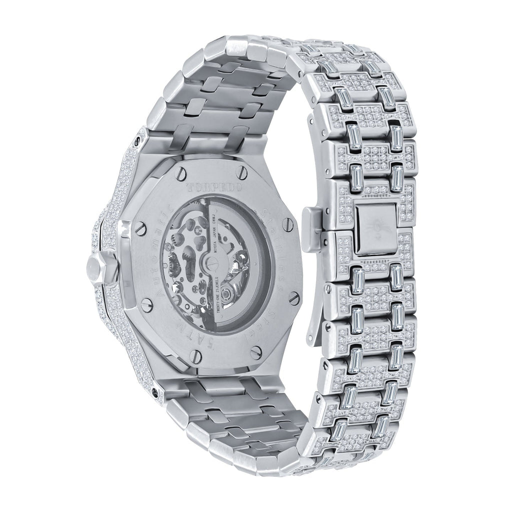 Skeleton Micro Pave Stainless Steel CZ Watch HipHopBling