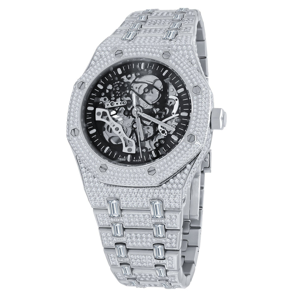 Skeleton Micro Pave Stainless Steel CZ Watch HipHopBling