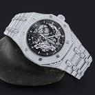 Skeleton Micro Pave Stainless Steel CZ Watch White Gold HipHopBling