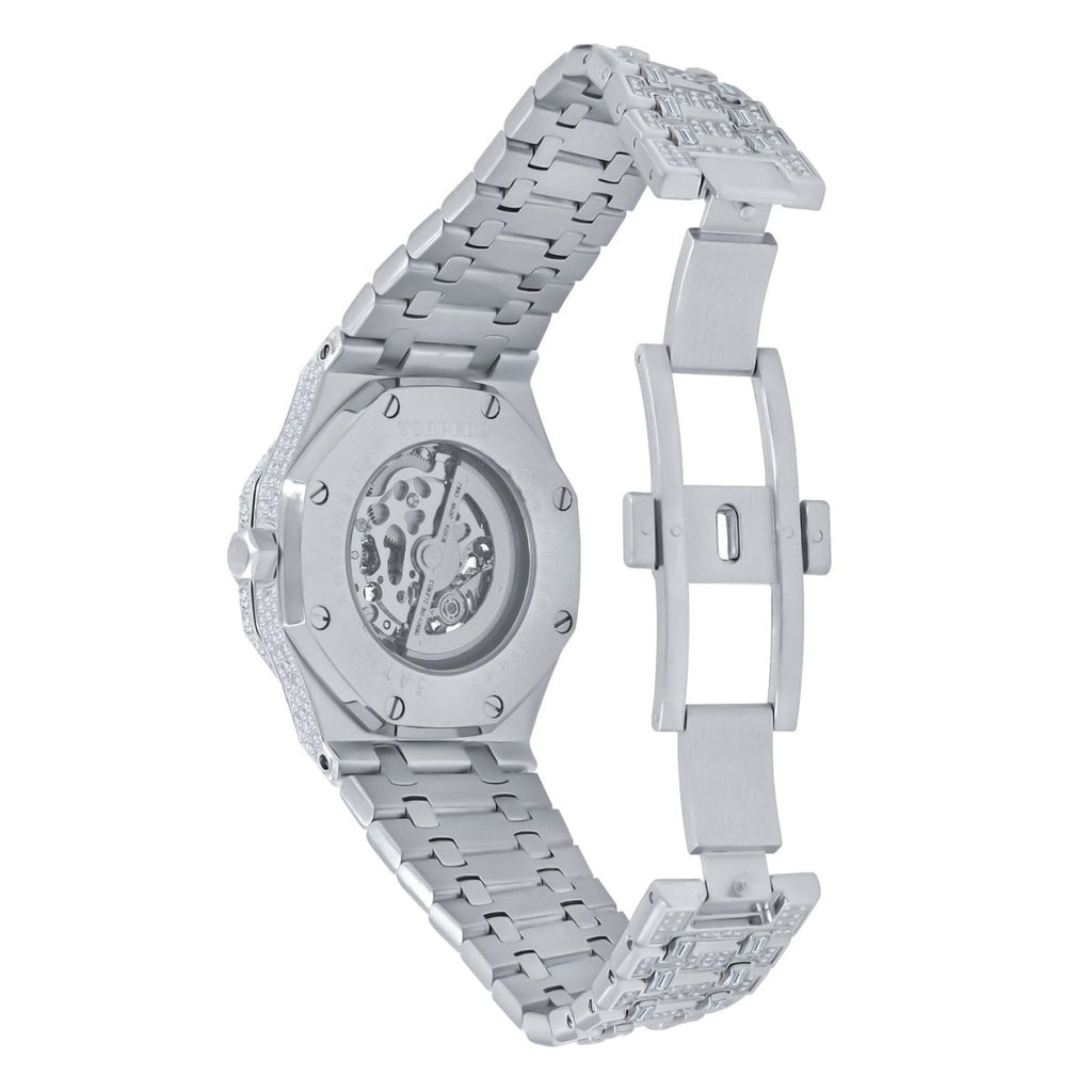 Skeleton Micro Pave Stainless Steel CZ Watch White Gold HipHopBling