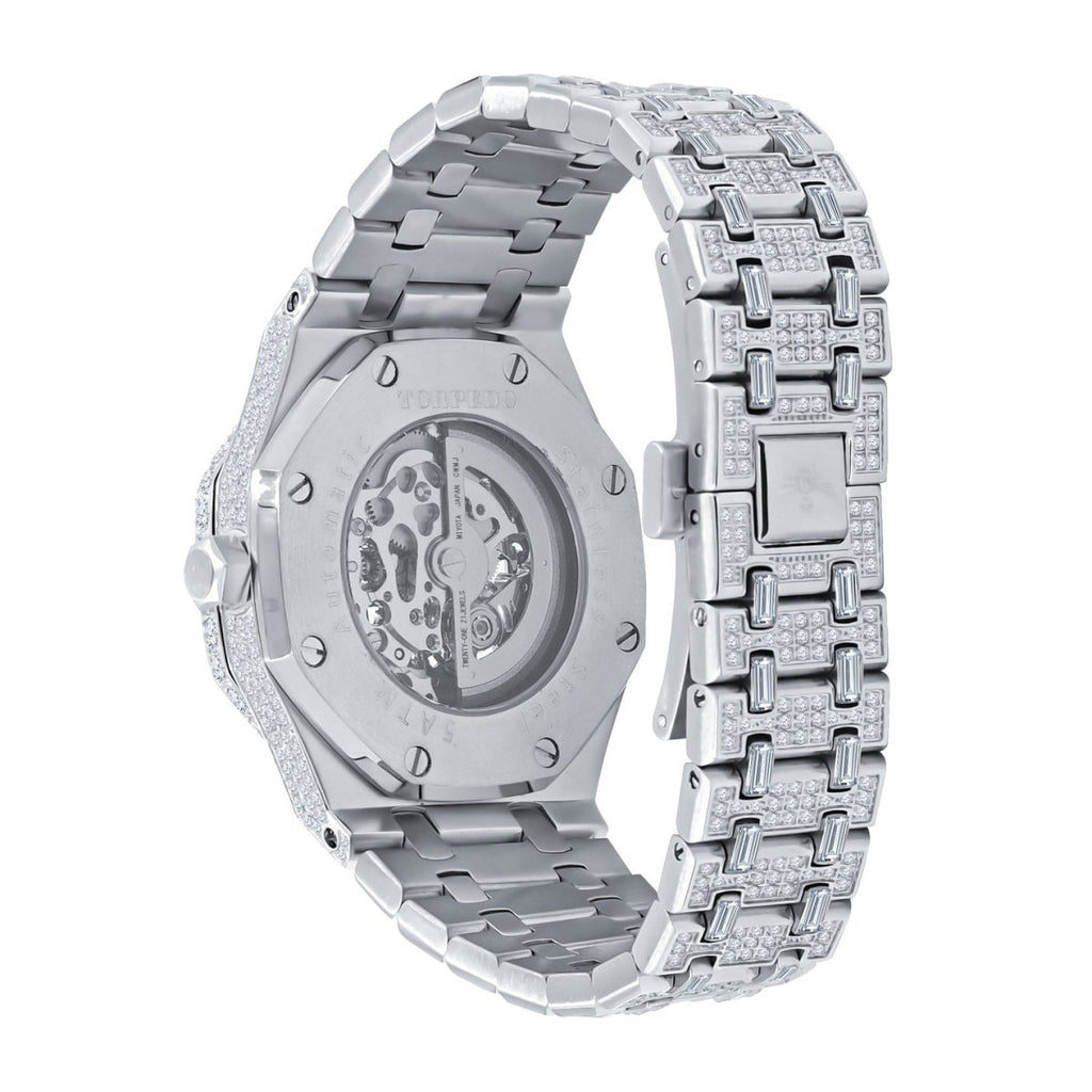 Skeleton Micro Pave Stainless Steel CZ Watch White Gold HipHopBling