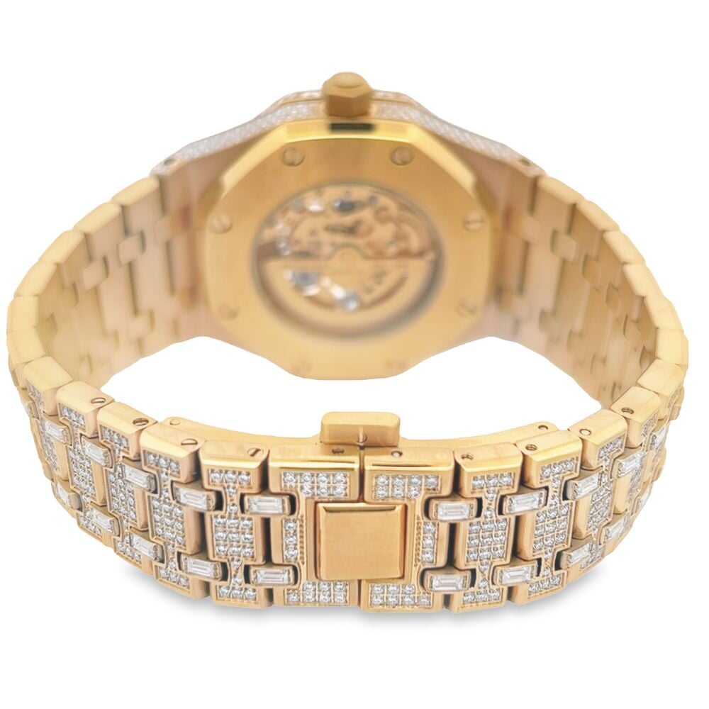 Skeleton Moissanite Steel VVS Iced Out Watch Yellow Gold HipHopBling