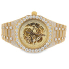 Skeleton Moissanite Steel VVS Iced Out Watch Yellow Gold HipHopBling