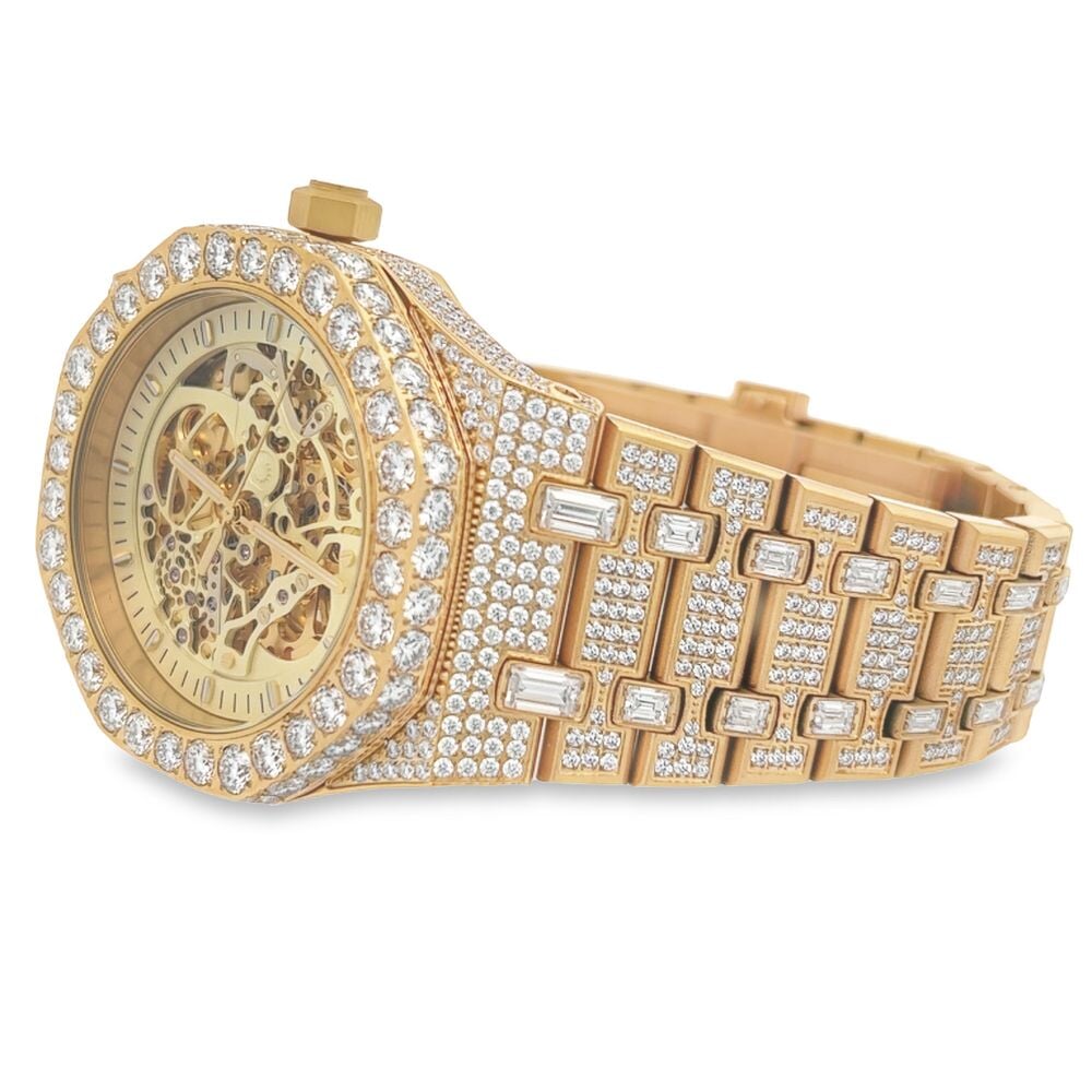 Skeleton Moissanite Steel VVS Iced Out Watch Yellow Gold HipHopBling