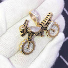 Skeleton Motorcycle CZ Hip Hop Bling Bling Pendant Yellow Gold HipHopBling