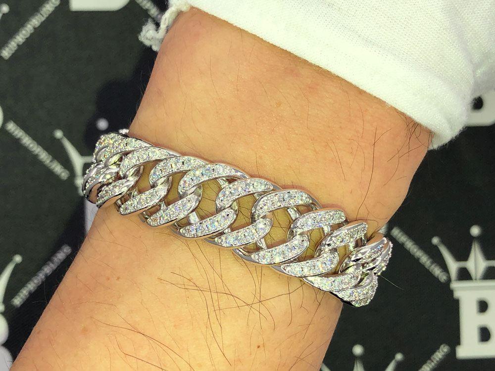 Skinny Cuban Link 15MM VVS Iced Out Hip Hop Bracelet Yellow Gold 8" HipHopBling