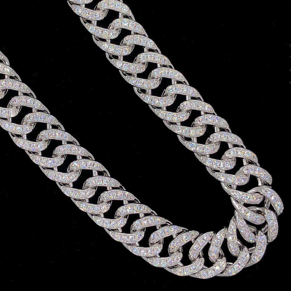Skinny Link Cuban 15MM Bling Bling CZ Iced Out Chain White Gold 18" HipHopBling