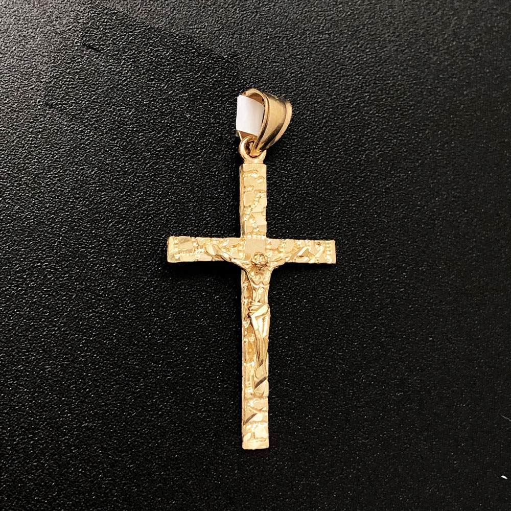 Skinny Nugget Jesus Crucifix Cross DC 10K Yellow Gold Pendant HipHopBling