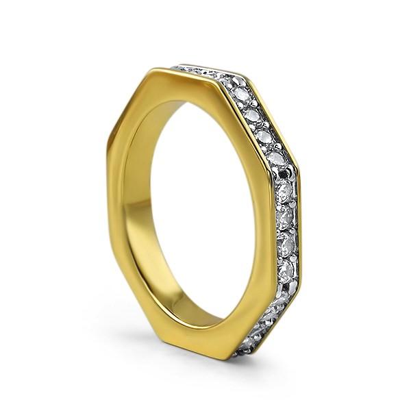 Skinny Octagon Iced Out Gold Ring 7 HipHopBling