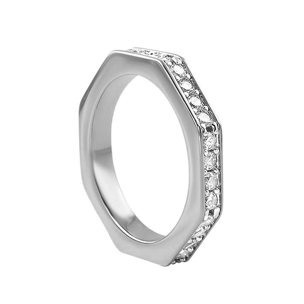 Skinny Octagon Iced Out Ring Rhodium 7 HipHopBling