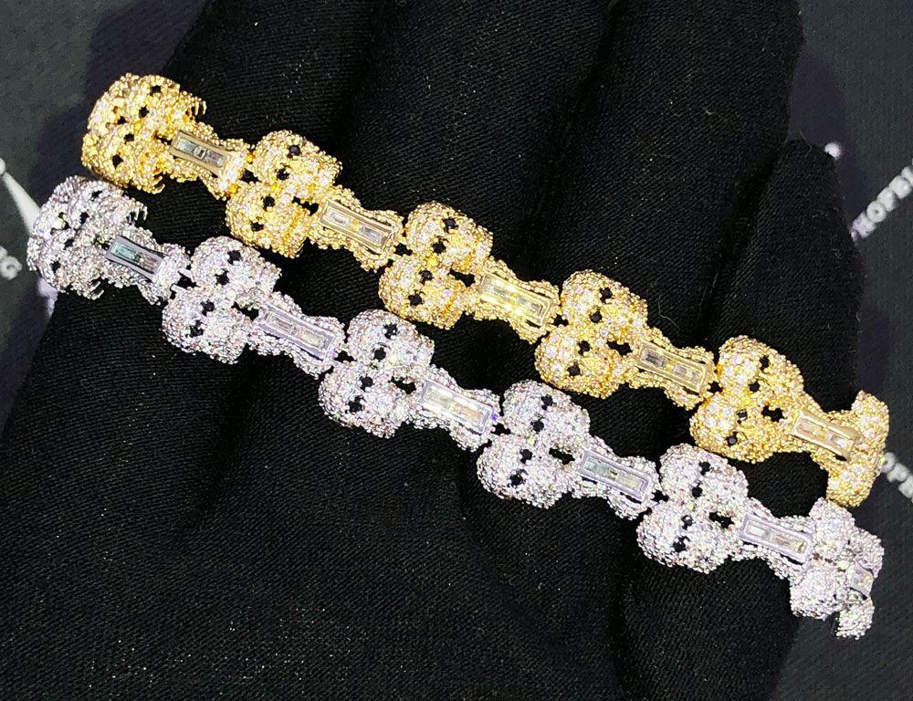 Skull & Bones Hip Hop CZ Iced Out Bracelet VVS White Gold 8" HipHopBling