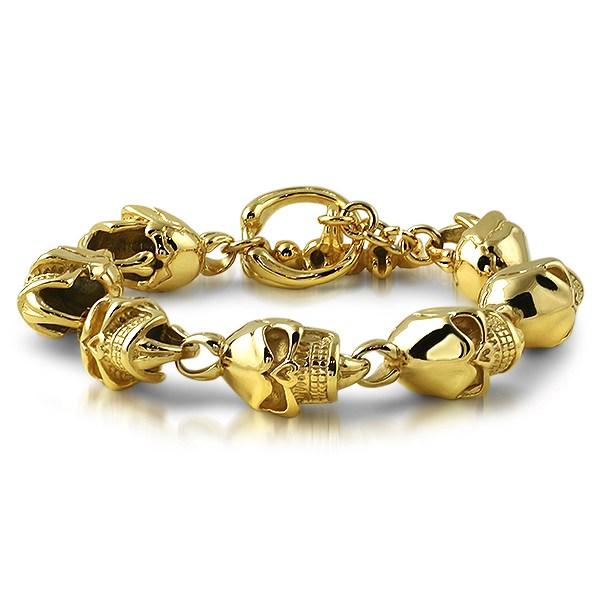 Skull Link Gold Stainless Steel Bracelet HipHopBling