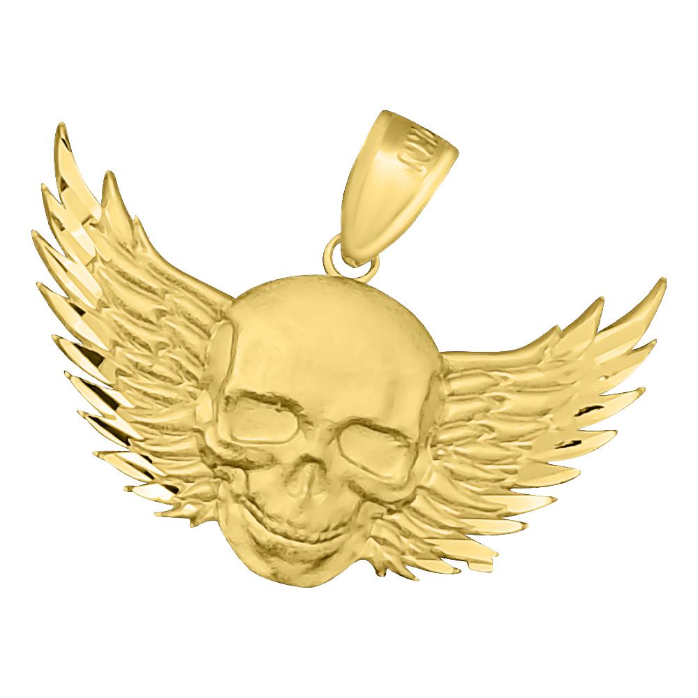 Skull Wings DC 10K Yellow Gold Pendant HipHopBling