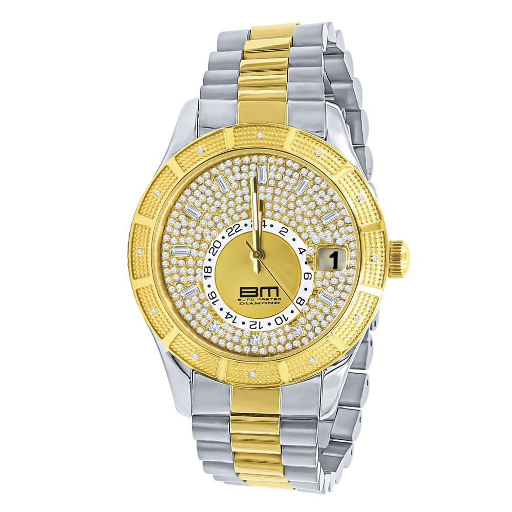 Sky Diamond .12 Carat Hip Hop Watch 2 - Tone Gold/White HipHopBling
