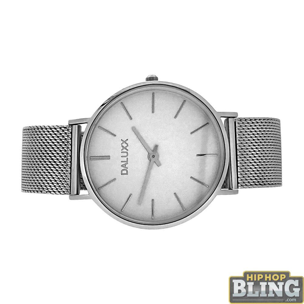 Slim Case Steel Mesh Watch White Dial HipHopBling