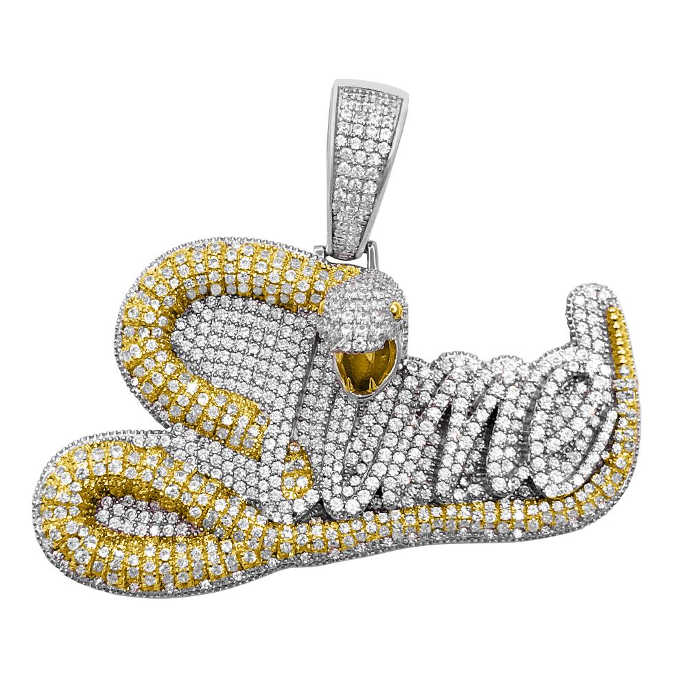 Slime Snake Bling Bling CZ Iced Out Pendant White Gold HipHopBling