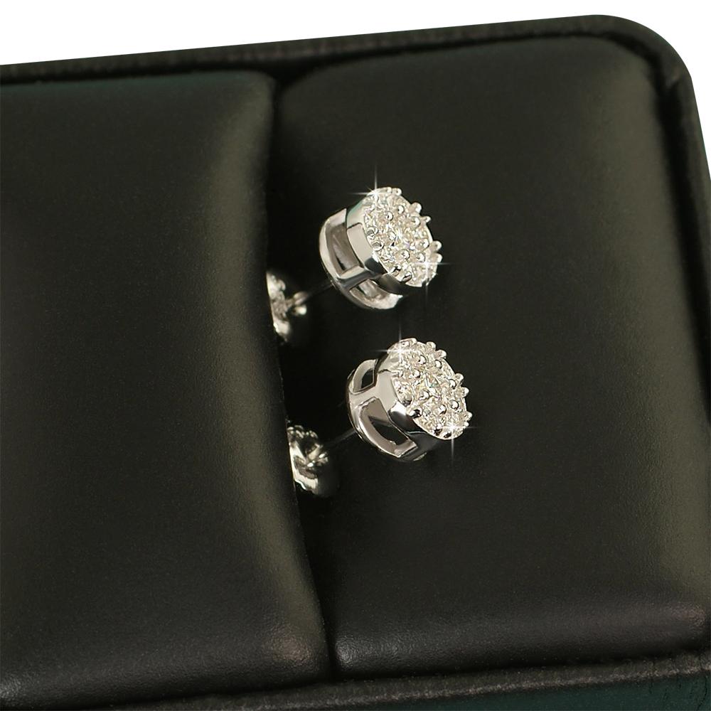 SM Circle Cluster VVS Moissanite Earrings .925 Sterling Silver HipHopBling